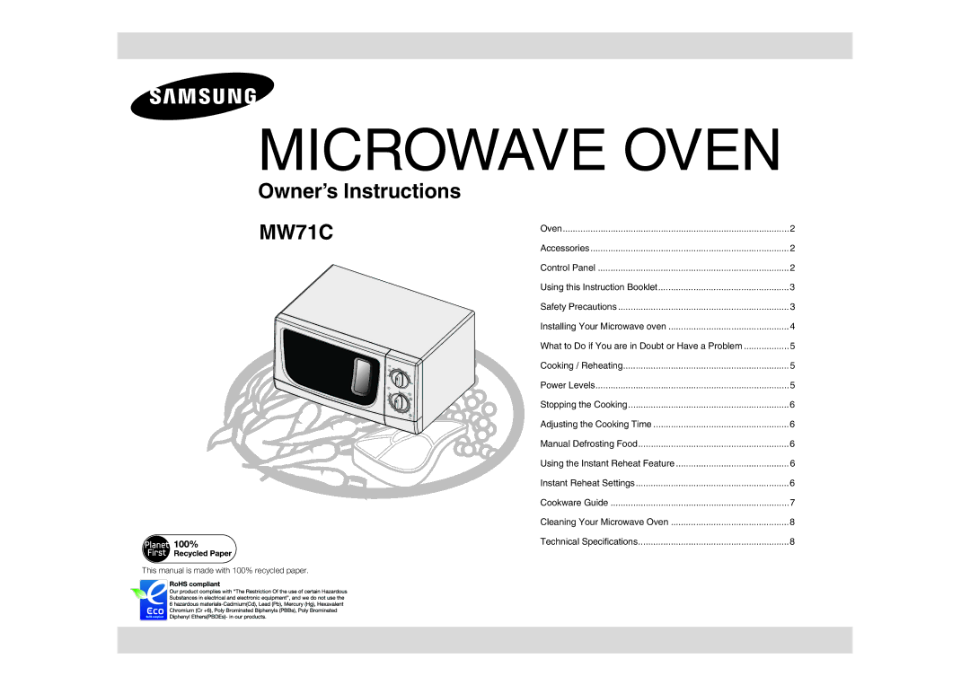 Samsung MW71C/XEH, MW71C/BOL manual Microwave Oven 