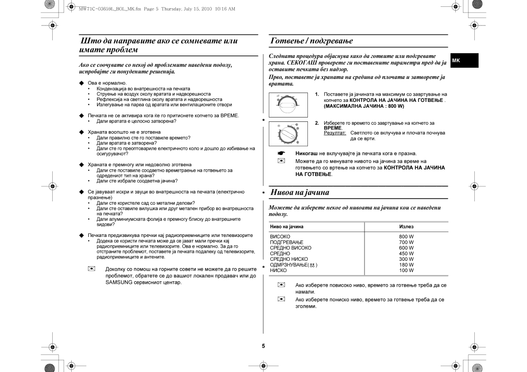 Samsung MW71C/XEH Што да направите ако се сомневате или имате проблем,  Ова е нормално,  Храната воопшто не е зготвена 
