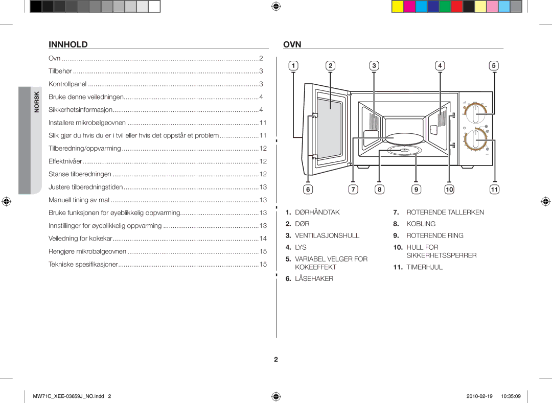 Samsung MW71C/XEE manual Innhold, Ovn 