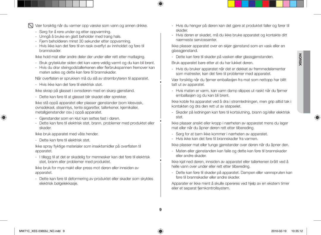 Samsung MW71C/XEE manual Norsk 