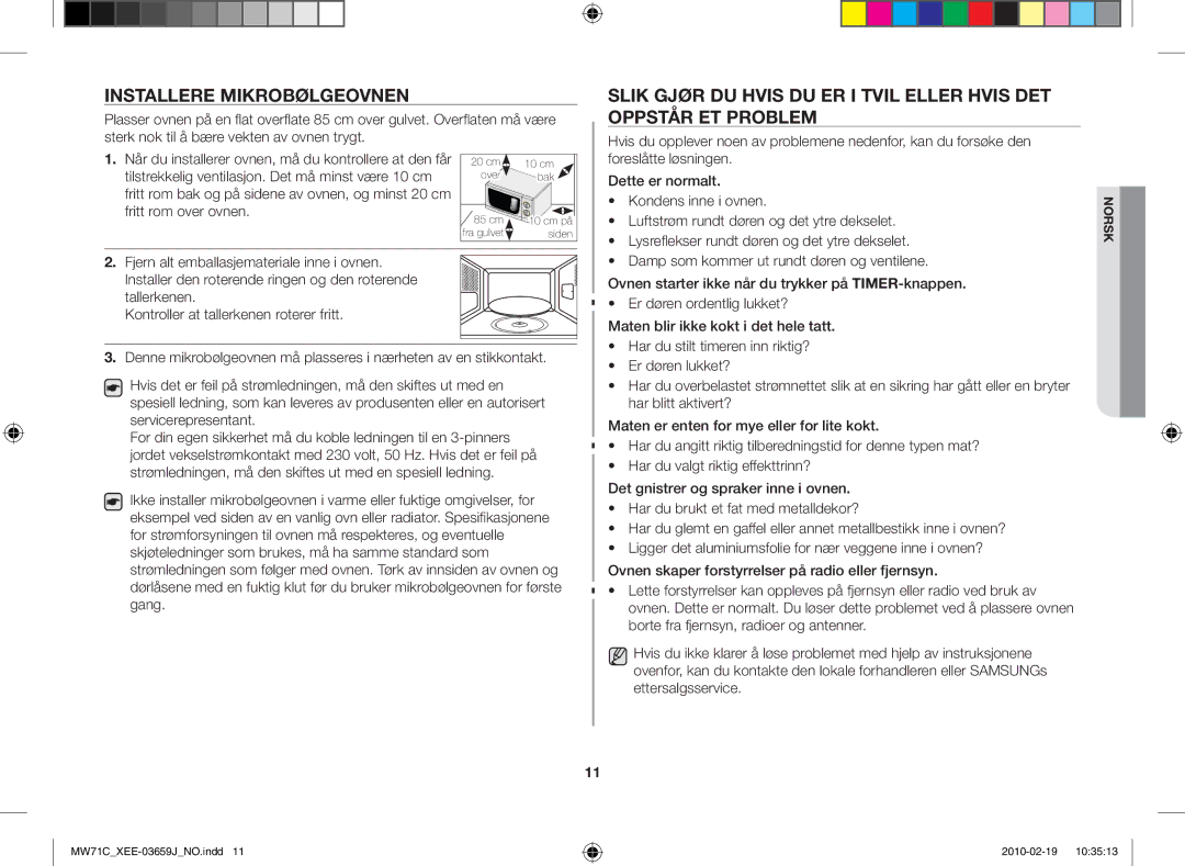 Samsung MW71C/XEE manual Installere mikrobølgeovnen 