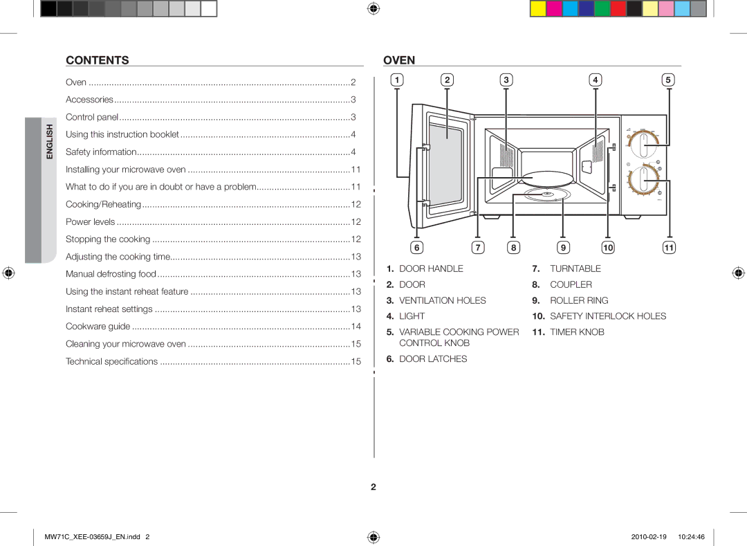 Samsung MW71C/XEE manual Contents, Oven 