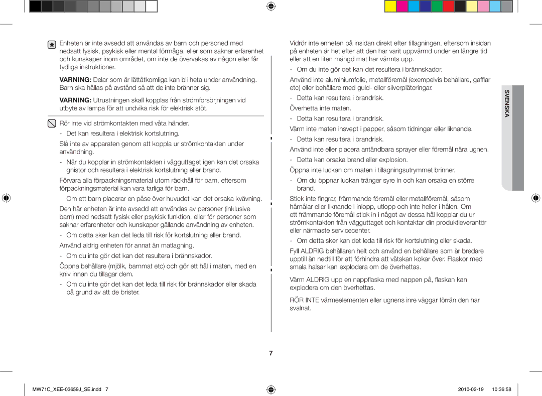 Samsung MW71C/XEE manual Svenska 