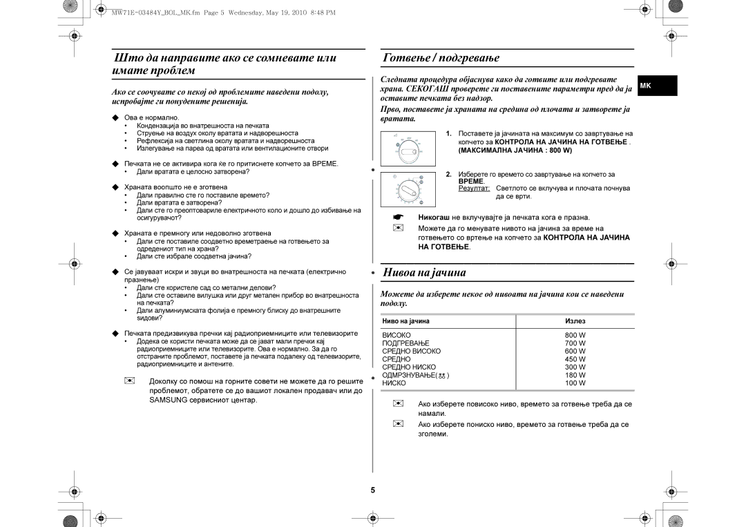 Samsung MW71E/XEH Што да направите ако се сомневате или имате проблем,  Ова е нормално,  Храната воопшто не е зготвена 
