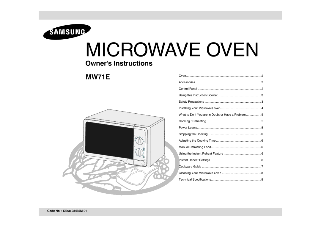 Samsung MW71E/ELE manual Microwave Oven, Code No. DE68-03485M-01 