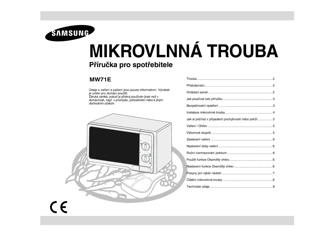 Samsung MW71E/XEH manual Mikrovlnná Trouba 