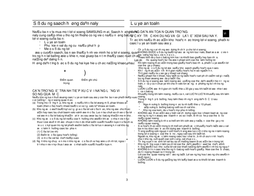 Samsung MW71E/XSV manual Söû duïng saùch höôùng daãn naøy, Löu yù an toaøn, Höôùng Daãn AN Toaøn Quan Troïng 