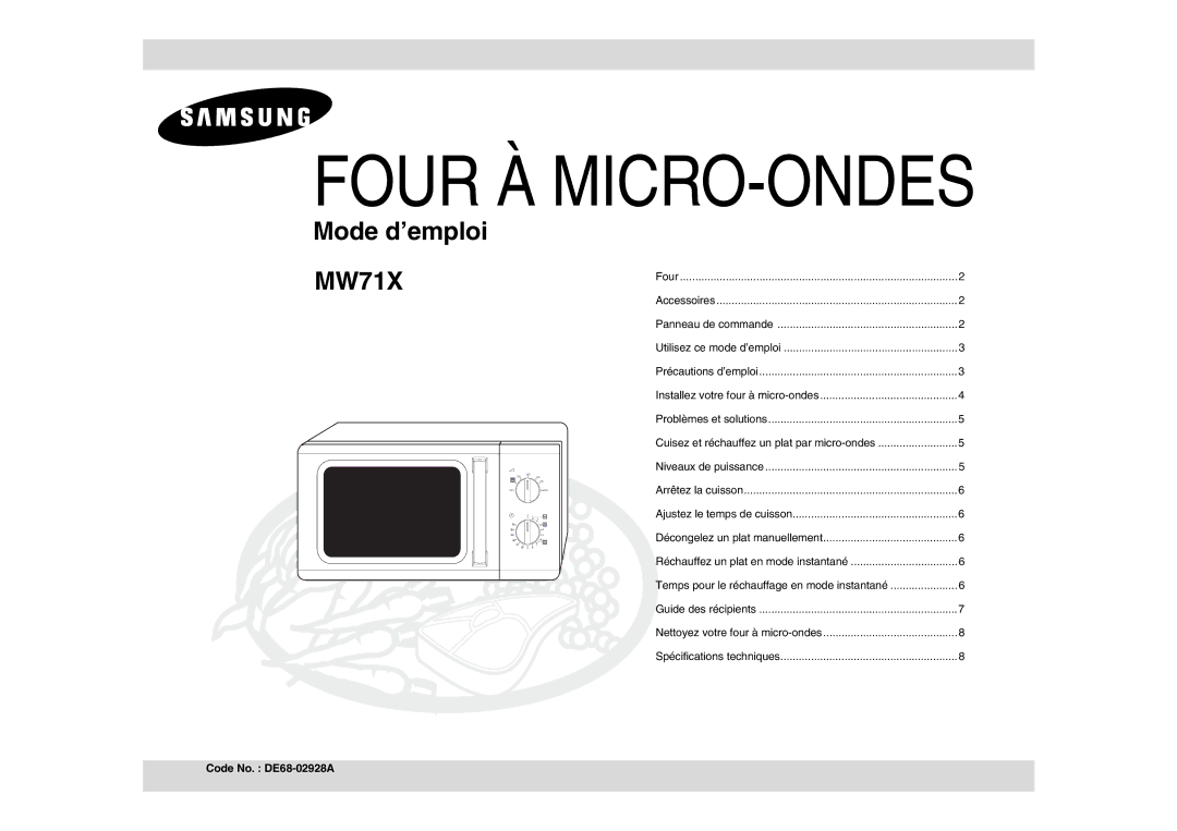 Samsung MW71X/XEF manual Cuisez et réchauffez un plat par micro-ondes, Nettoyez votre four à micro-ondes 