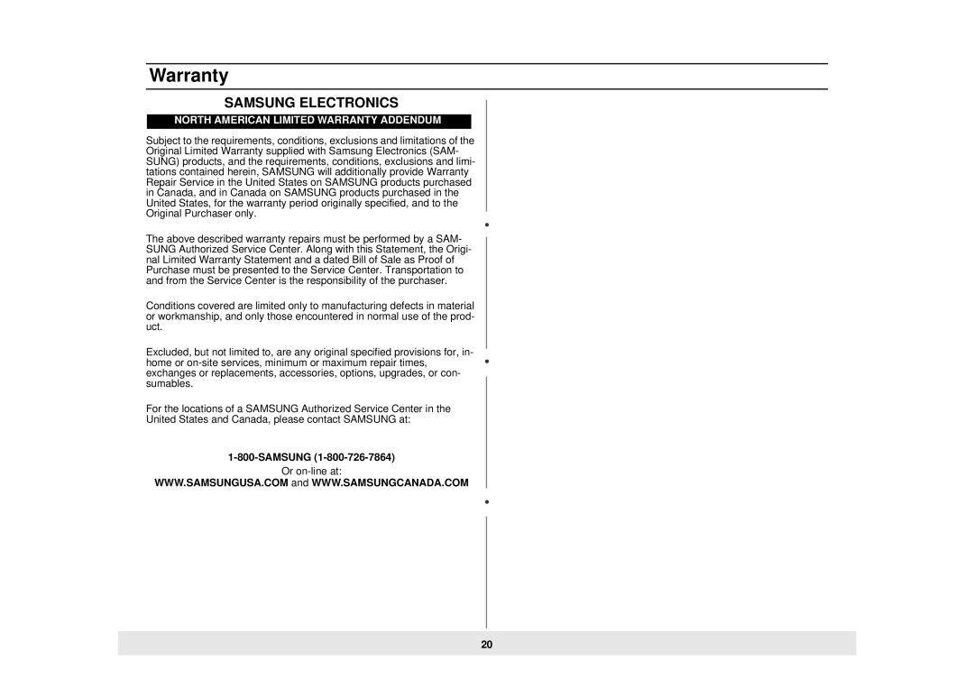 Samsung MW725BB, MW725WB, MW735WB manual Samsung Electronics 