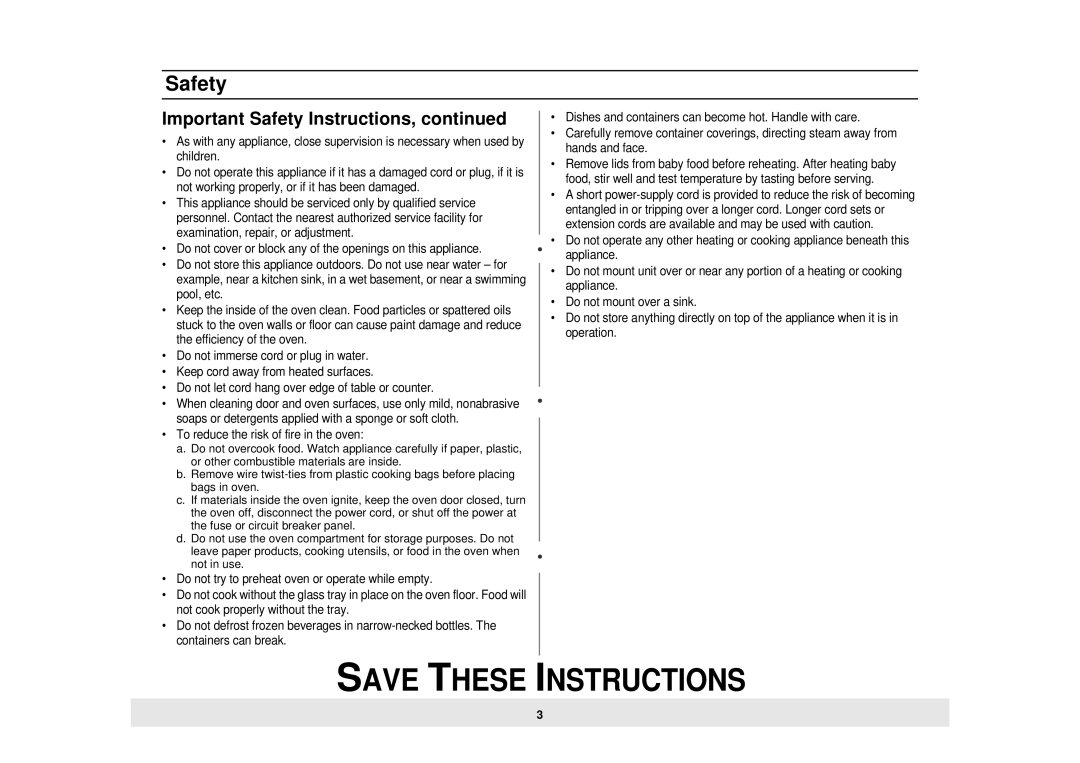 Samsung MW725WB, MW735WB, MW725BB manual Important Safety Instructions 