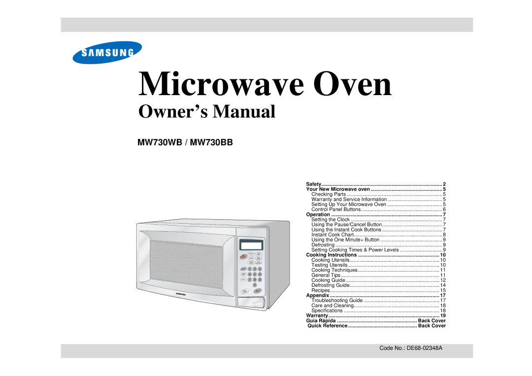 Samsung MW730BB, MW730WB manual Microwave Oven 