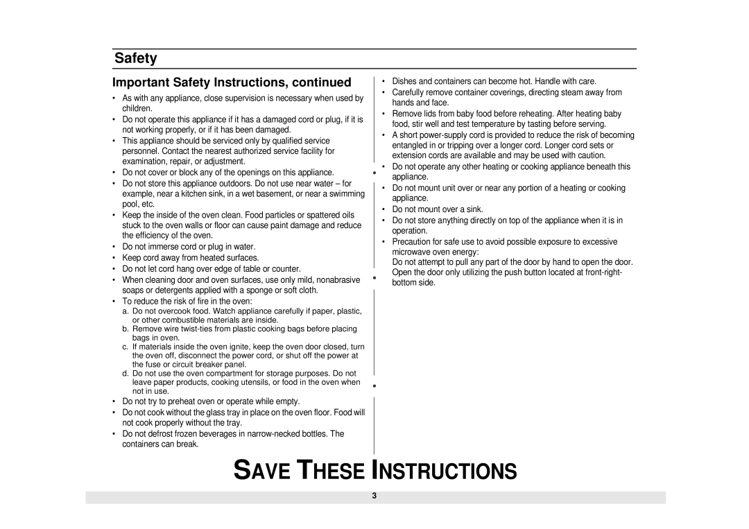 Samsung MW730BB, MW730WB manual Important Safety Instructions 