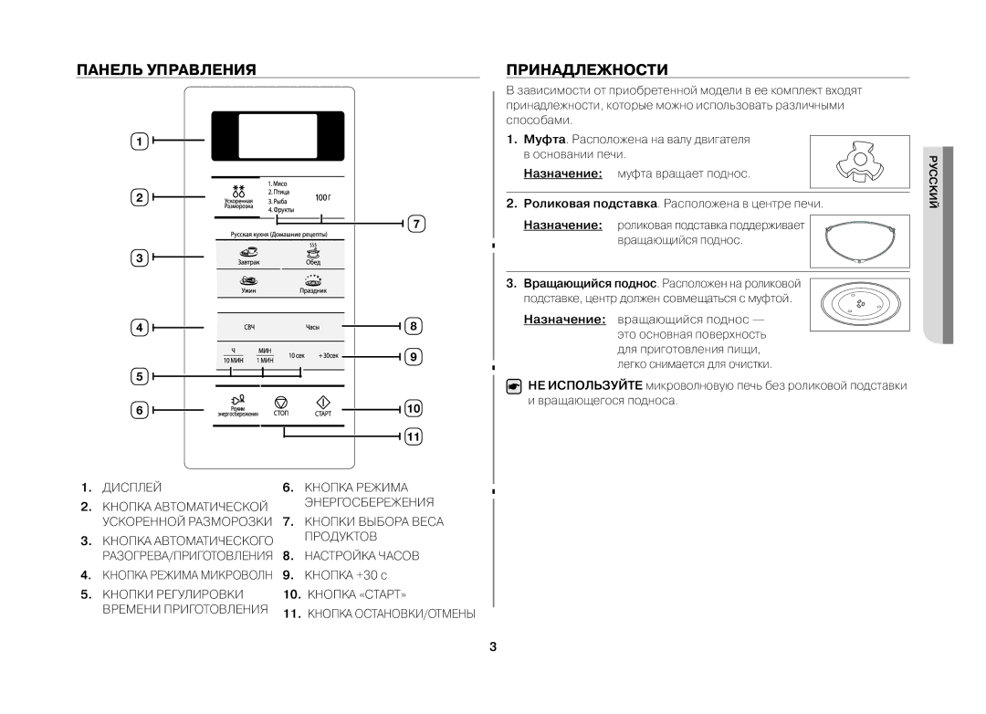 Samsung MW731KR/BWT manual Панель Управления, Принадлежности, Продуктов, Настройка Часов 