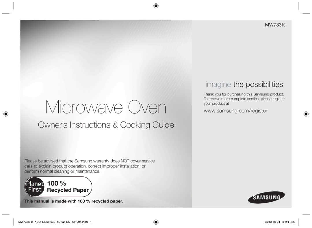 Samsung MW733K-B/XEO manual Microwave Oven 