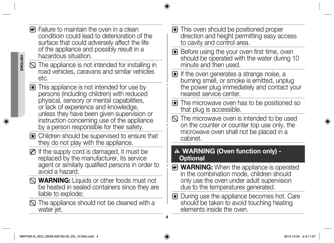 Samsung MW733K-B/XEO manual English 