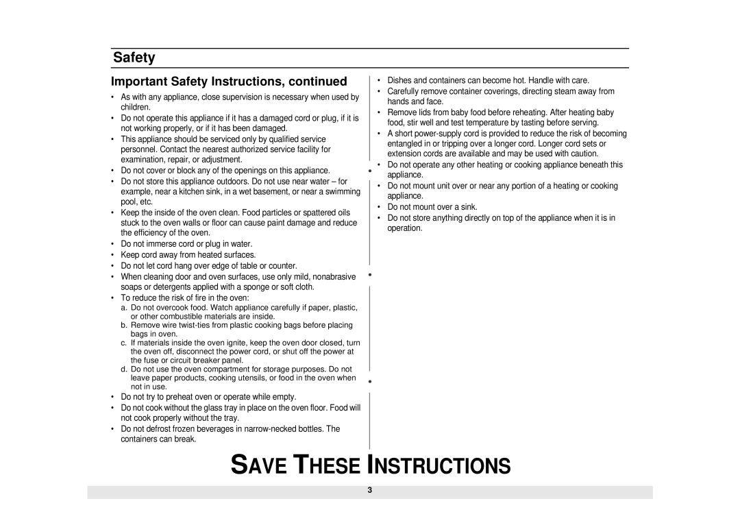 Samsung MW735BB manual Important Safety Instructions 