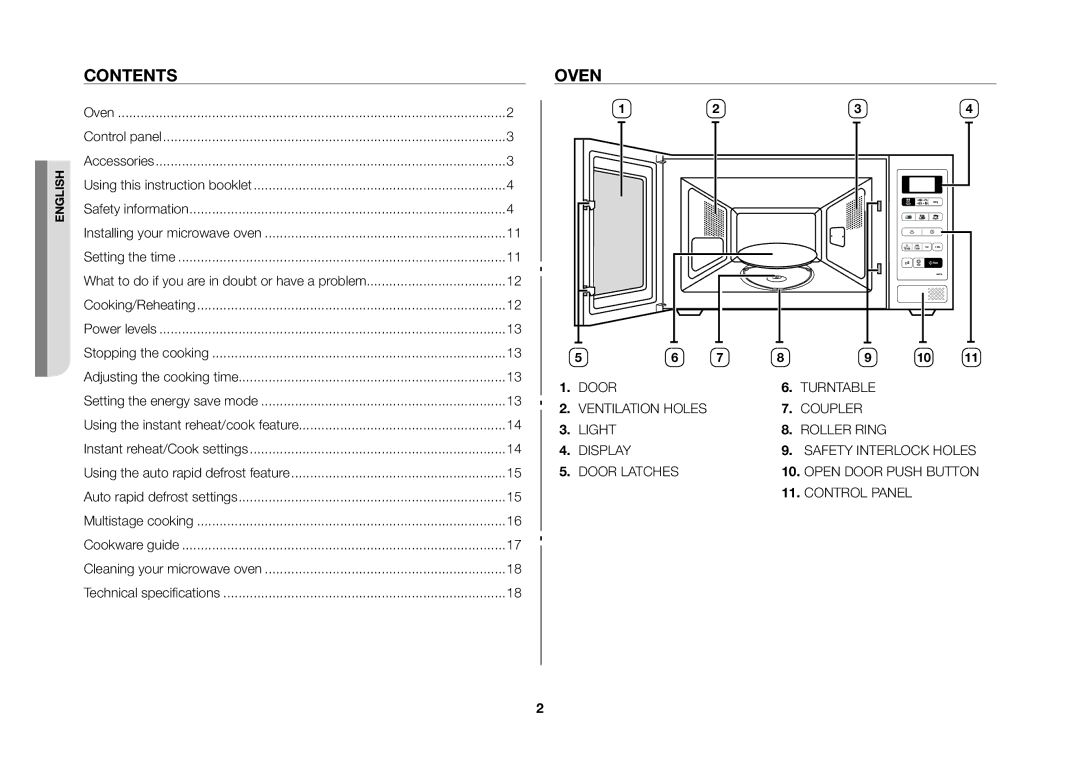 Samsung MW73B-S/XEO manual Contents, Oven 