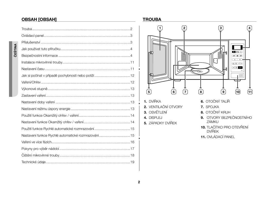 Samsung MW73B-S/XEO manual Obsah Obsah, Trouba 