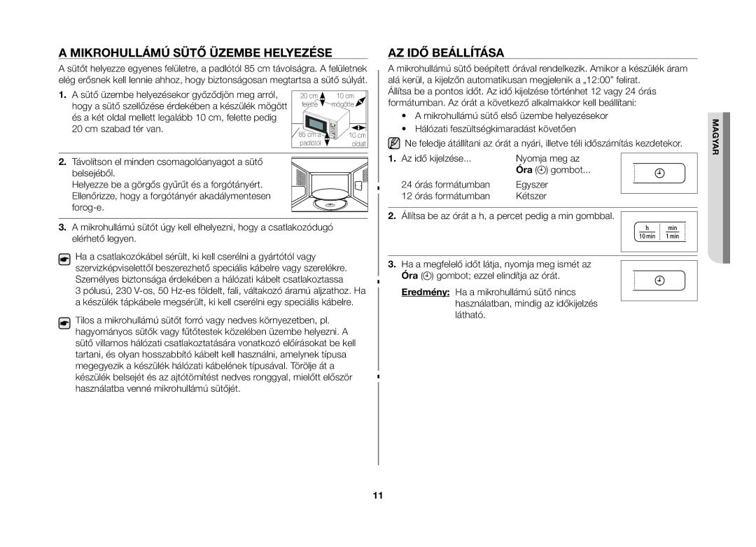 Samsung MW73B-S/XEO manual Mikrohullámú sütő üzembe helyezése, Az idő beállítása 