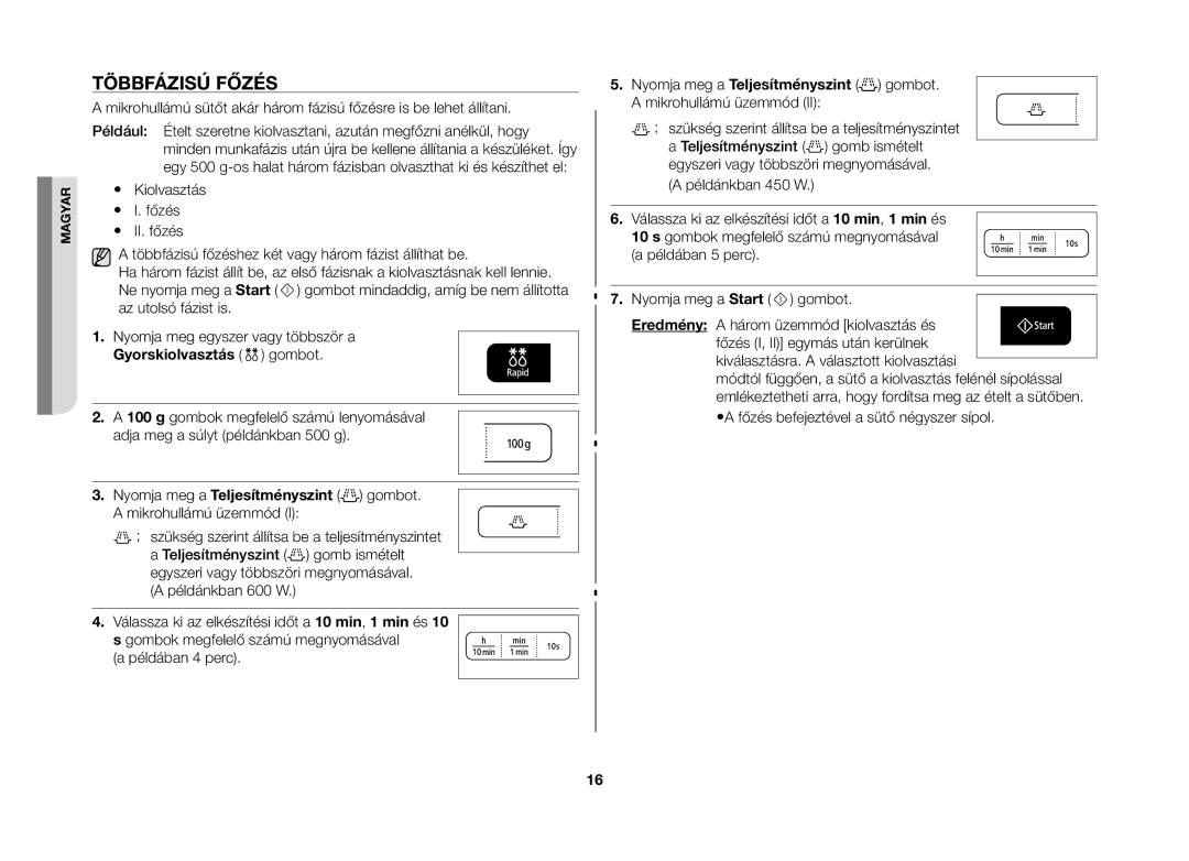 Samsung MW73B-S/XEO manual Többfázisú főzés, Gyorskiolvasztás gombot 