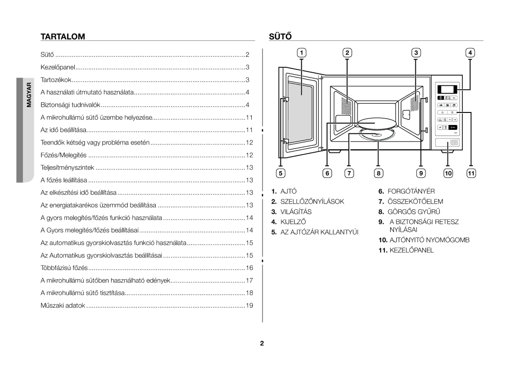 Samsung MW73B-S/XEO manual Tartalom, Sütő 