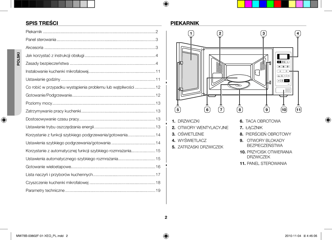 Samsung MW73B/BAL manual Spis treści, Piekarnik 