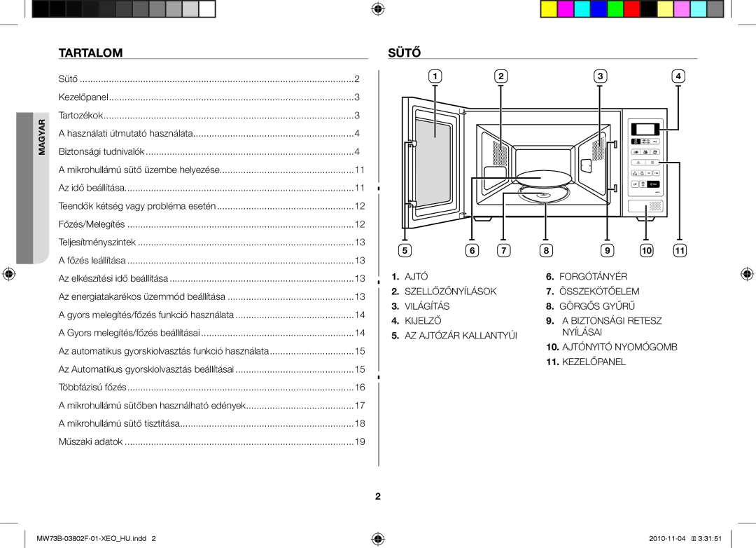 Samsung MW73B/BAL manual Tartalom, Sütő 