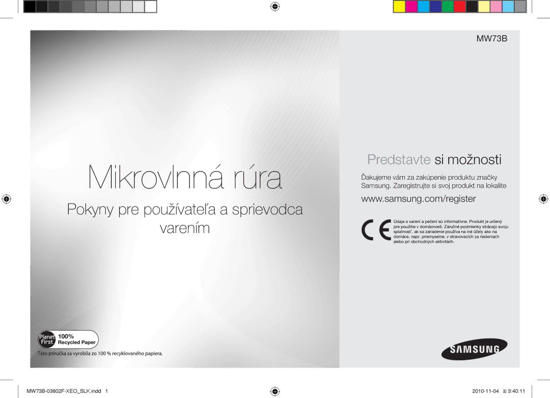 Samsung MW73B/BAL manual Mikrovlnná rúra 