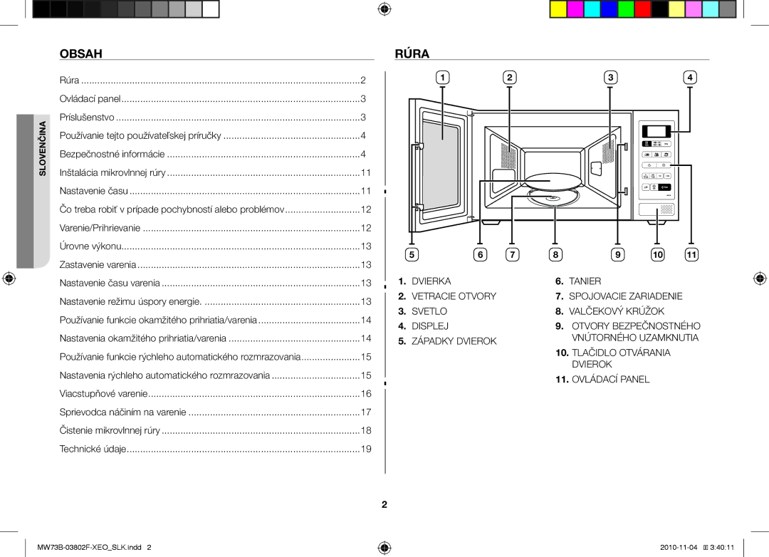 Samsung MW73B/BAL manual Obsah, Rúra 