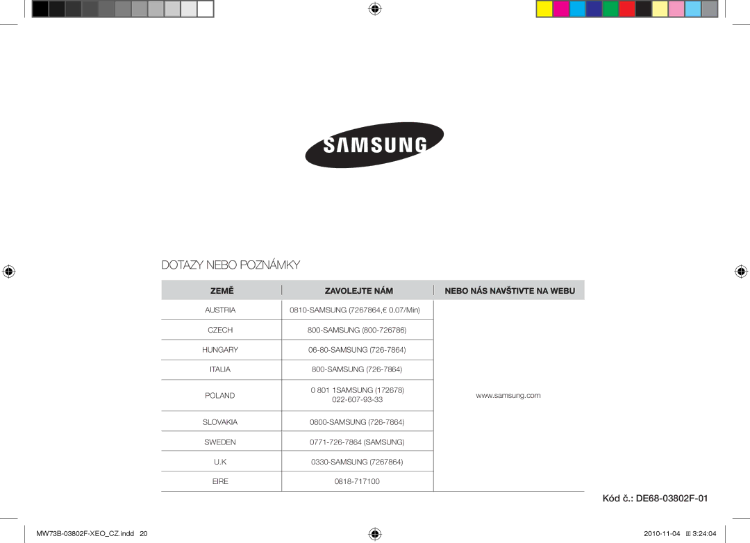 Samsung MW73B/BAL manual Samsung 7267864,€ 0.07/Min 