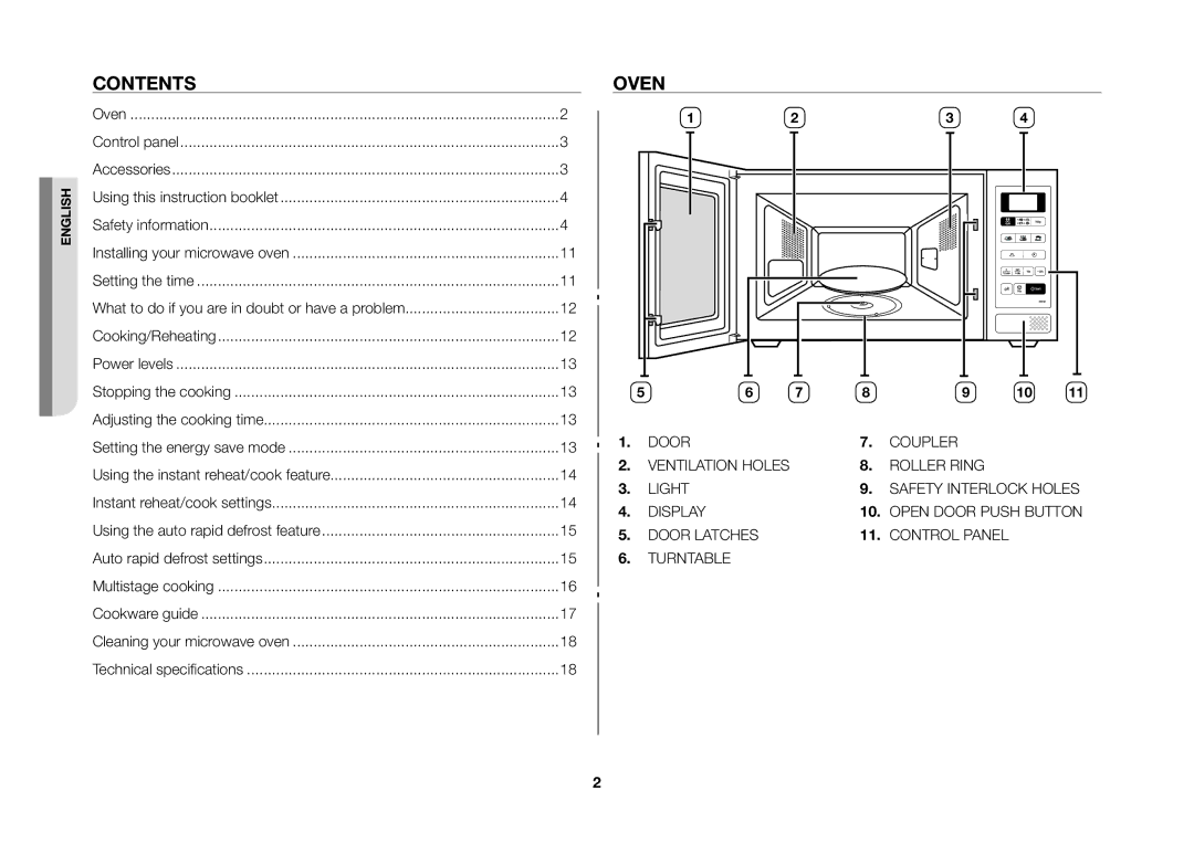 Samsung MW73B/ELE manual Contents, Oven 