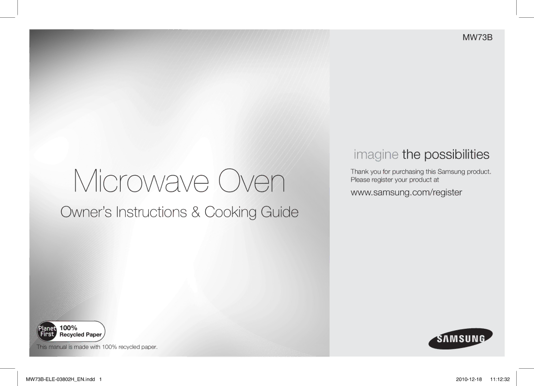 Samsung MW73B/ELE manual Microwave Oven 