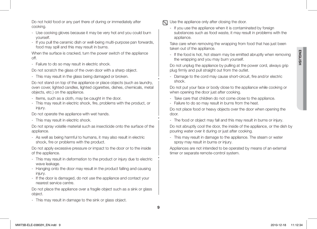 Samsung MW73B/ELE manual English 