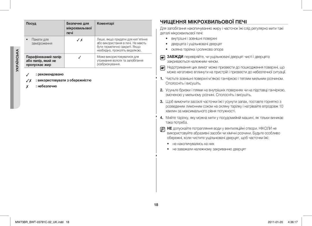 Samsung MW73BR/BWT manual Чищення Мікрохвильової Печі 