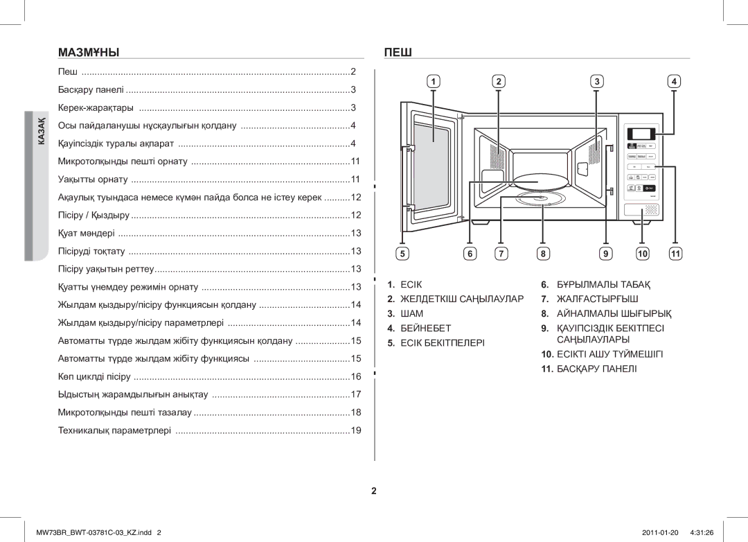 Samsung MW73BR/BWT manual Мазмұны, Пеш 