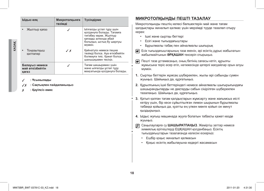 Samsung MW73BR/BWT Микротолқынды Пешті Тазалау, Ыдыс-аяқ Микротолқынға Түсіндірме Төзімді, Балауыз немесе, Май өткізбейтін 