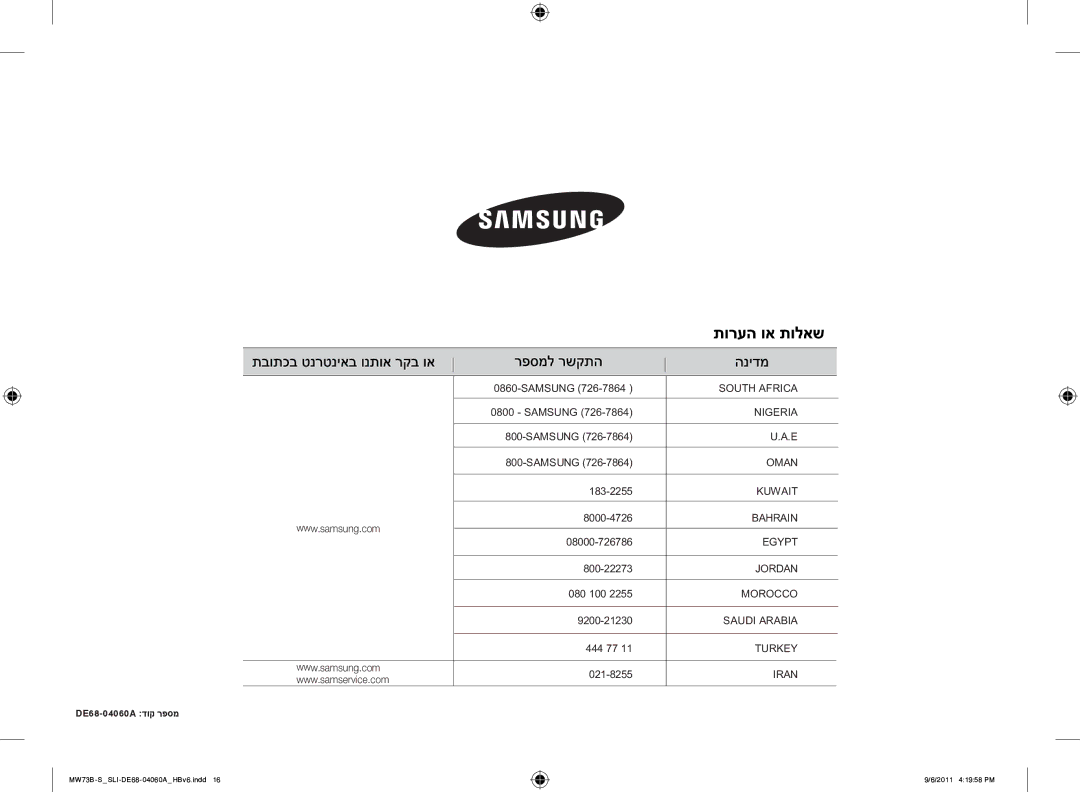 Samsung MW73B-S/SLI, MW73B/SLI manual DE68-04060A דוק רפסמ 