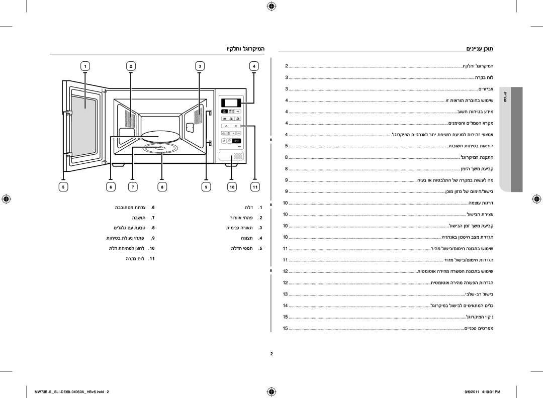 Samsung MW73B-S/SLI, MW73B/SLI manual תבשות, תלד רורווא יחתפ תימינפ הרואת הגוצת תלדה יספת 