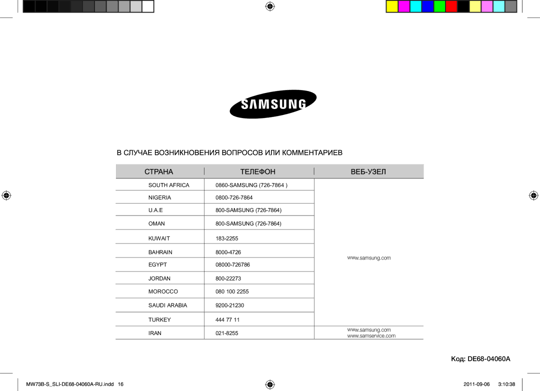 Samsung MW73B/SLI, MW73B-S/SLI manual Код DE68-04060A 