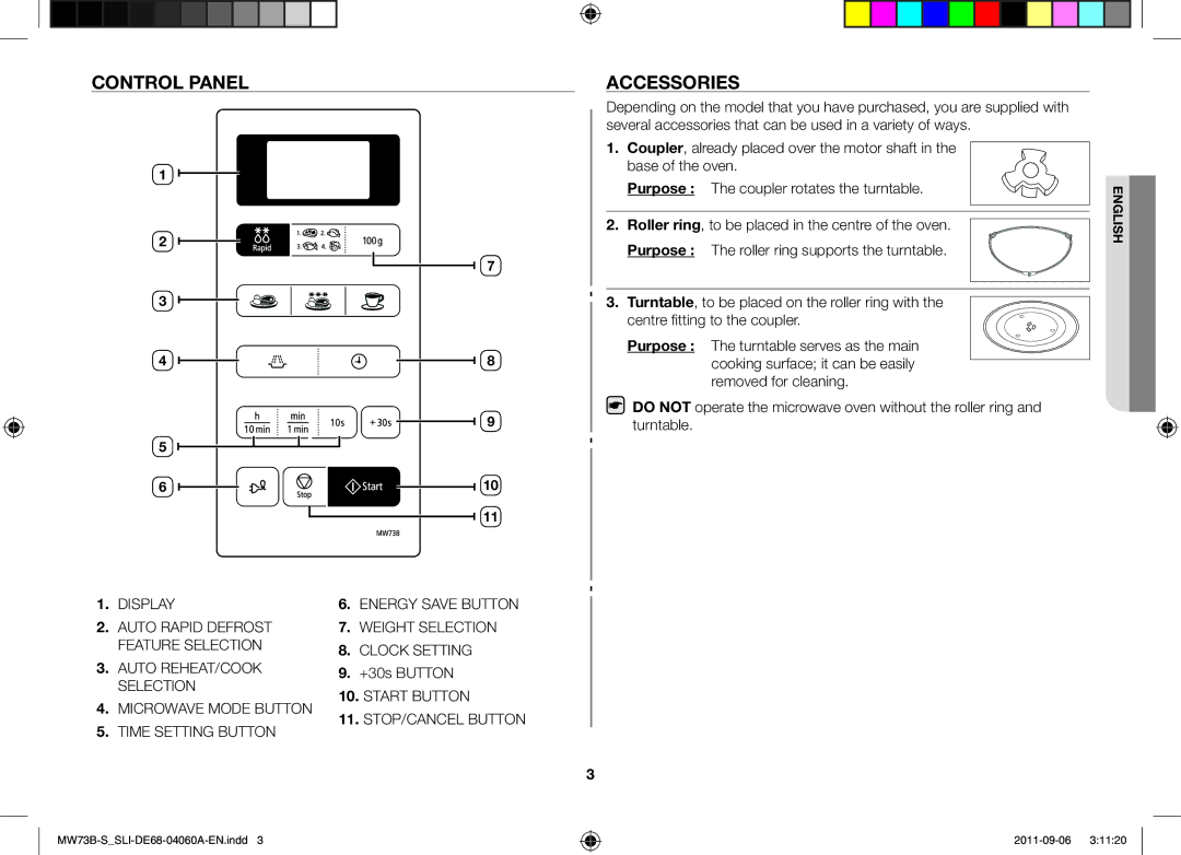 Samsung MW73B-S/SLI, MW73B/SLI manual Control Panel Accessories, +30s Button 