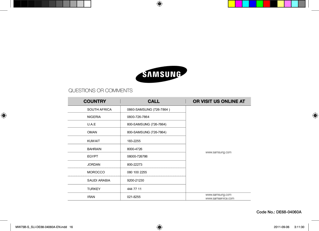 Samsung MW73B/SLI, MW73B-S/SLI manual Code No. DE68-04060A 