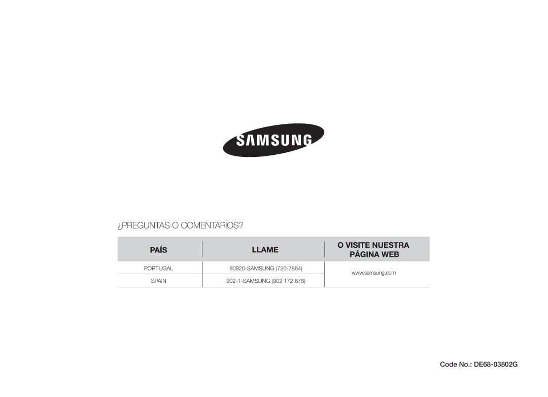 Samsung MW73B/XEC manual Code No. DE68-03802G 