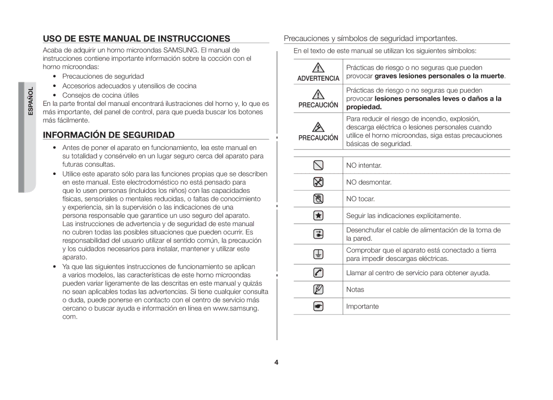 Samsung MW73B/XEC Uso de este manual de instrucciones, Información de seguridad, Propiedad 