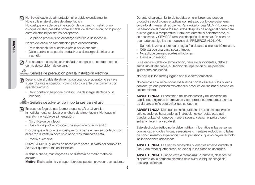 Samsung MW73B/XEC manual Advertencia Señales de advertencia importantes para el uso 