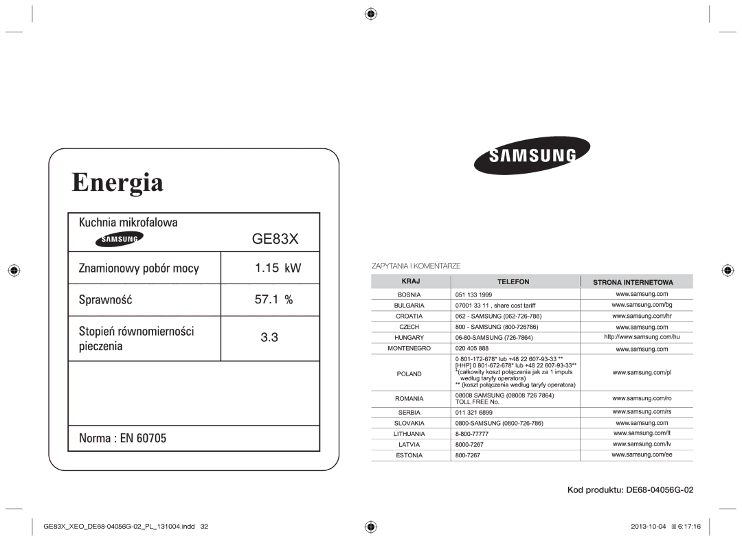 Samsung MW73B/XTC, MW73B/XSG, GE83X/XEO, GE83X/XEG, MW73B/BAL, MW73B/ELE manual 