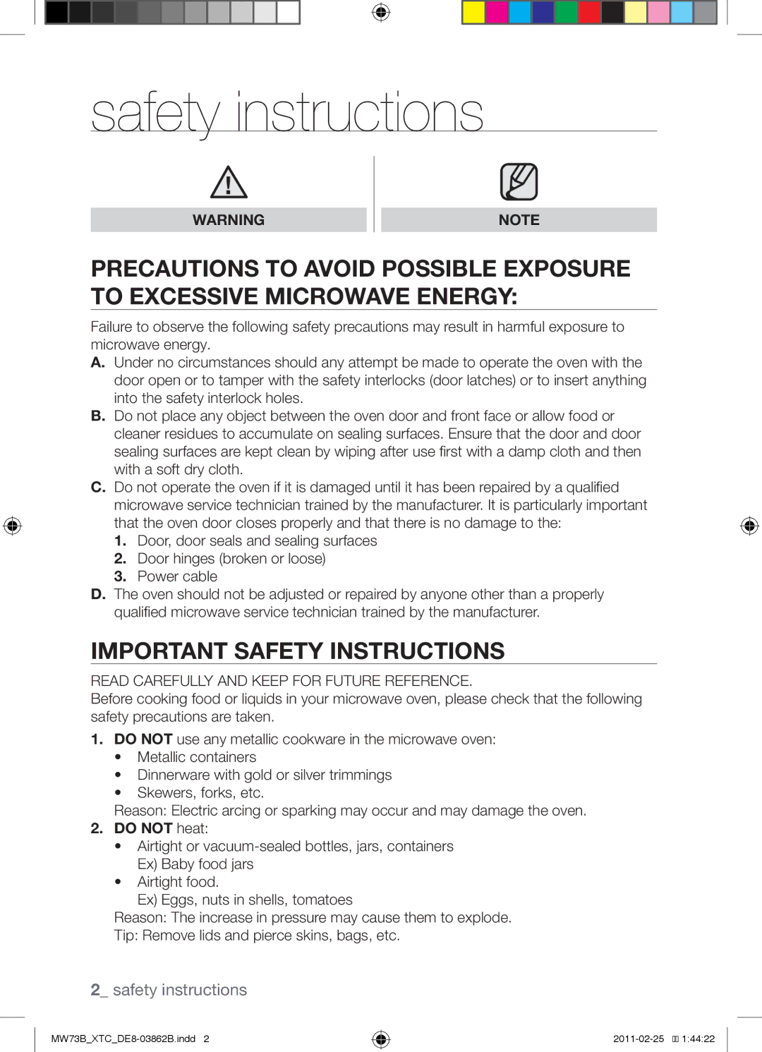 Samsung MW73B/XSG, MW73B/XTC manual Safety instructions, Important safety instructions, Do not heat 