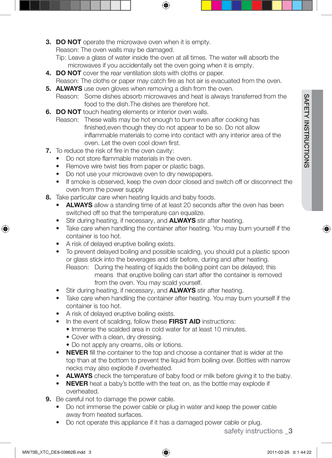 Samsung MW73B/XTC, MW73B/XSG manual Safety instructions 