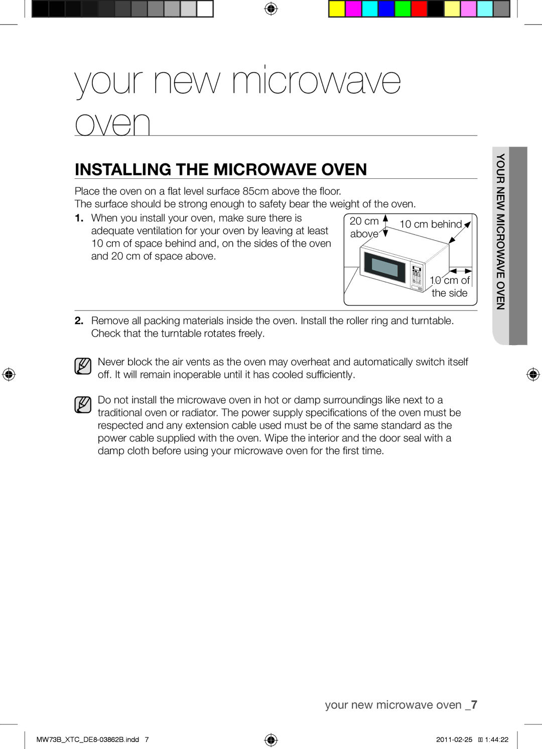 Samsung MW73B/XTC, MW73B/XSG manual Your new microwave oven, Installing the microwave oven 