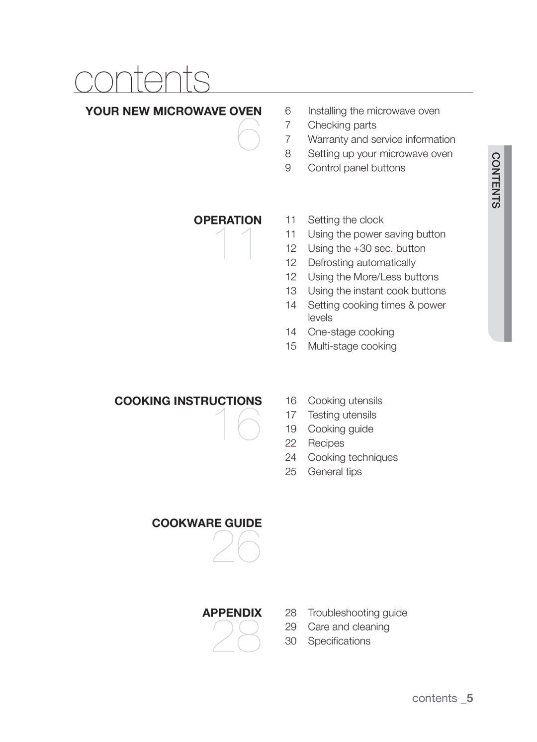 Samsung MW73B/ZAM manual Contents 