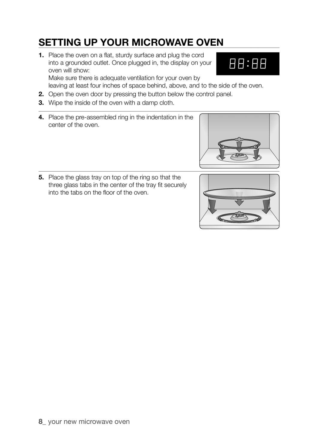 Samsung MW73B/ZAM manual Setting up your microwave oven 